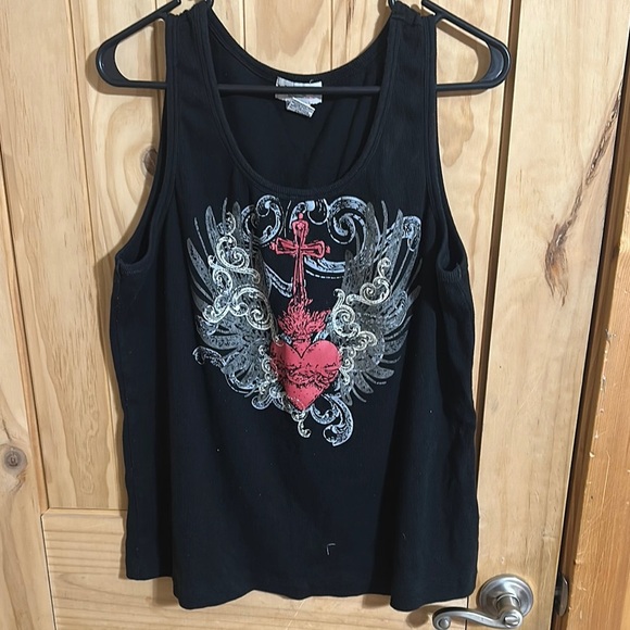 Self Esteem Black Tank Top with Red Heart and Cross Design - Picture 1 of 5